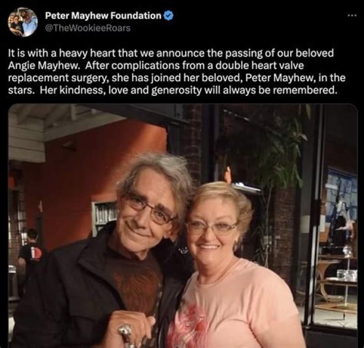 Angie Mayhew, Wife of Star Wars' Peter Mayhew, Has Died