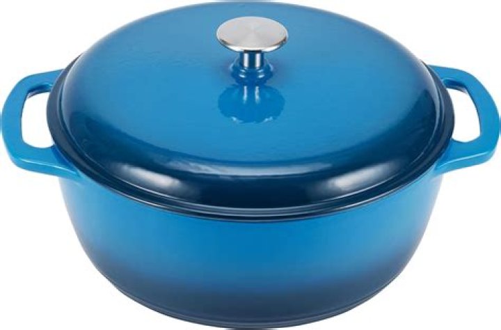 Best Amazon Basics Enameled Cast Iron Covered Round Dutch Oven with food inside