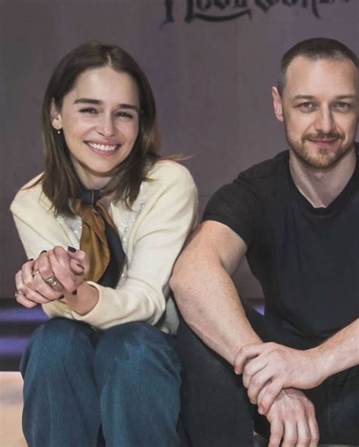 Emilia Clarke and James McAvoy wearing white