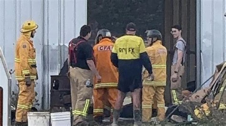 Fire crews worked to rescue a 1,200-pound horse named Lucky that had been swallowed by a sinkhole in Lake View Terrace on Feb. 21, 2024. (KTLA)