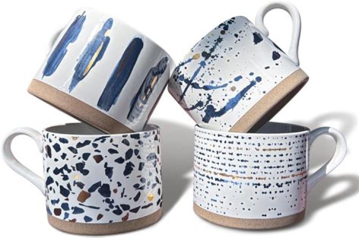 Koja Hand Painted 15 oz. Porcelain Ceramic Mugs on shelf