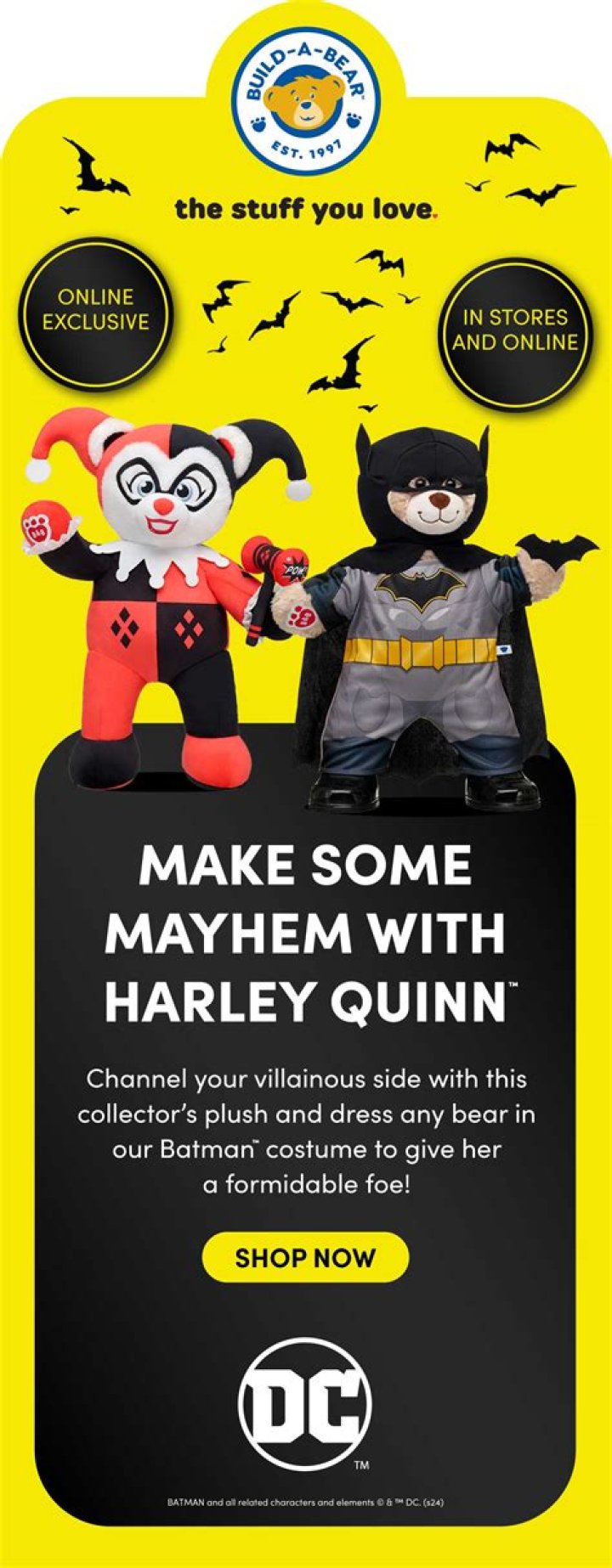 The Harley Quinn Bear is Back at Build-A-Bear Workshop